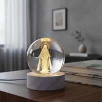 Luminária Nossa Senhora Das Graças Led Bola De Vidro Cabo USB