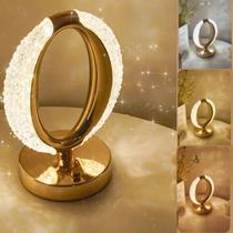 Luminária Oval Cristal Premium LED de Mesa com 3 modos USB