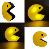 Luminária Pacman Gamers Geek Led Abajur De Mesa Decorativo