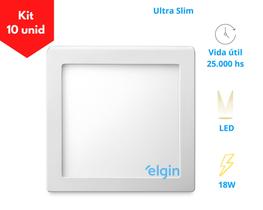 Luminária Painel Plafon Kit c/10 Sobrepor LED 18W/6500k quadrada - Elgin