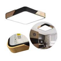 Luminária Painel Plafon Led de Sobrepor Quadrado Preto Detalhe Madeira 20w 3em1 Psq-030p