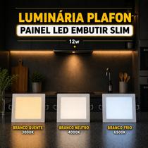 Luminária Painel Plafon LED Embutir Quadrado Slim 12W Bivolt Iluminação Econômica Minimalista Luminária Painel Plafon LED Embutir Quadrado Slim 12W Bivolt Iluminação Econômica Minimalista