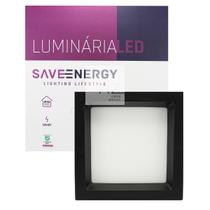 Luminária Painel Plafon Led Embutir Recuada 17x17 12w 5700k Jet Black SaveEnergy