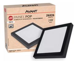 Luminária Painel Pop 24w 26x26 6500k Avant Sobrepor Preto