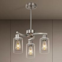 Luminária para Sala de Jantar Syltherra com 3 Luzes em Níquel Escovado e Vidro Luminária para Sala de Jantar Syltherra com 3 Luzes em Níquel Escovado e Vidro