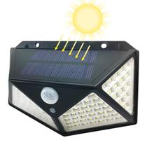 Luminária Parede Solar 100 Led Sensor Presença Com 3 Funções