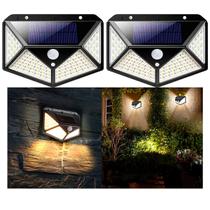 Luminária Parede Solar 100 Leds Bateria Luz Balizador Jardim