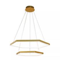 Luminária pendente 2 anéis hexagonais dourado led - 3000k branco quente