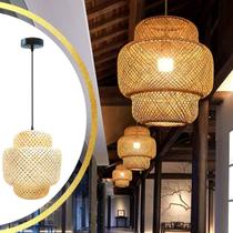 Luminária Pendente 30Cm Lustre Teto Bambu Natural Gimpo