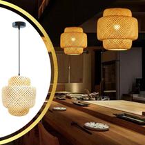 Luminária Pendente 40Cm Lustre Teto Bambu Natural Gimpo