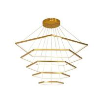 Luminária pendente 5 anéis hexagonais dourado led - 3000k branco quente