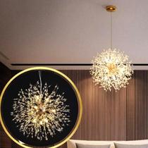 Luminária Pendente 50cm Dente Leão 594 Cristais Dourado 9 x G9 Lustre Teto Gimpo KJDD-L-457-GOLD