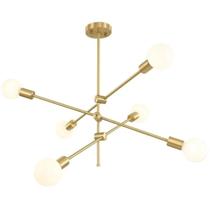 Luminária Pendente 95cm x 75cm Metal Dourado 6 x E27 Lustre Teto Gimpo KJDD-E-505-GOLD-6