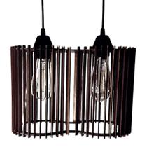Luminária Pendente América Modelo Ripado Preta Bivolt 100W em Madeira MDF Lenobre Luminária Pendente América Modelo Ripado Preta Bivolt 100W em Madeira MDF Lenobre