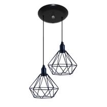 Luminária Pendente Aramado Modelo Diamante 02 Juntos na mesma canopla bivolt 110v/220v Cor Preto