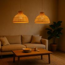 Luminaria Pendente Bambu Artesanal Teto Cozinha Madeira Jacarta 40cm