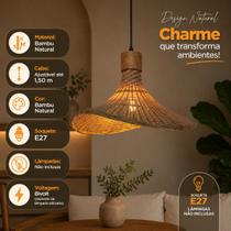 Luminária Pendente Bambu Natural 42 cm Palha Trançada Luminária Pendente Bambu Natural 42 cm Palha Trançada