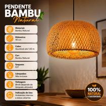 Luminária Pendente Bambu Natural Oval 40 cm Palha Trançada Luminária Pendente Bambu Natural Oval 40 cm Palha Trançada