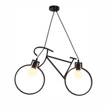 Luminaria Pendente Biciclete Preto 62cm Estilo Arte Moderno Bivolt Bocal E27 LED Para Sala de Estar