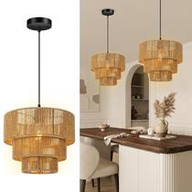 Luminária Pendente Boho BoostArea em Rattan 32 cm 3 Camadas Luminária Pendente Boho BoostArea em Rattan 32 cm 3 Camadas