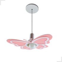 Luminária Pendente Borboleta Infantil Para Quarto Menina Rosa Claro E27 Bivolt Bebê Céu Delicado