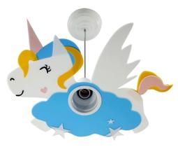 Luminária Pendente Cabeça Unicórnio Azul Teto Quarto Menino (a) Infantil