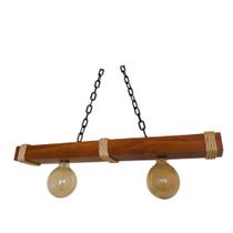 Luminária Pendente Caibro de Madeira Rústica 67cm para 2 Lâmpadas