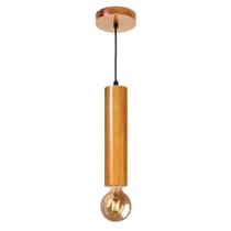 Luminária Pendente Cilindro Tubo de Madeira Maciça 1 Metro E27 Lustre Cor Cerejeira Moderno Ideal para Bancadas Mesas Áreas de Festa Gourmet