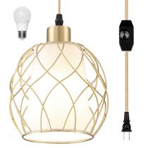 Luminária pendente Cinkeda Linen Shade, cordão dourado de 4,5 m Luminária pendente Cinkeda Linen Shade, cordão dourado de 4,5 m