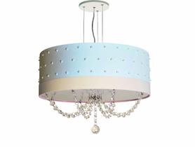 Luminária Pendente Com Pérolas E Cristal 50x15 Azul bebê