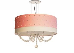 Luminária Pendente Com Pérolas E Cristal 50x15 Rosa bebê