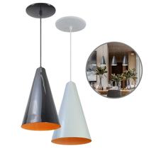 Luminária Pendente Cone Com Interior Laranja Com Fiação 110/220v