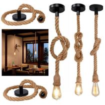 Luminaria Pendente Corda Sisal Retro Kit 5 Uni Decoraçao Iluminaçao Casa Restaurante Loja Quarto Sala Cozinha Recepçao E27 Multiuso