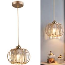 Luminária Pendente Cristal Vidro Moderno Dourado Cromado Redondo Para 1 Lâmpada Led E27 Bivolt 110V 220V Para Sala Quarto Mesa Jantar Bancada Lavabo