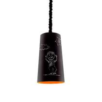 Luminária pendente de alumínio linha giz preto e laranja 40cm x 22cm com cordão preto de 2m