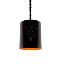 Luminária pendente de alumínio linha giz preto e laranja 40cm x 35cm com cordão preto de 2m