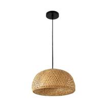 Luminária Pendente De Bambu Natural De 38cm, Lâmpada De Vime E27 LED, Abajur Artesanal