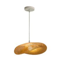 Luminária Pendente De Bambu Preto E Branco Feita À Mão, Lustre Retrô Com Teceira, Lâmpada E27 Para