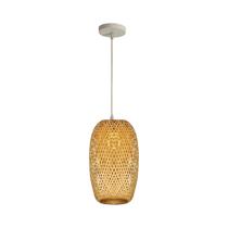 Luminária Pendente De Bambu Preto E Branco Feita À Mão Retro Trançada Com Lâmpada E27 Para