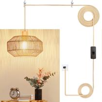 Luminária pendente de papel, luzes suspensas de vime tecidas, luminária suspensa boho, luzes pendentes de fazenda rústicas para cozinha, sala de jantar, entrada de quarto, com lâmpada regulável de 3 vias (tecida) Luminária pendente de papel, luzes suspensas de vime tecidas, luminária suspensa boho, luzes pendentes de fazenda rústicas para cozinha, sala de jantar, entrada de quarto, com lâmpada regulável de 3 vias (tecida)