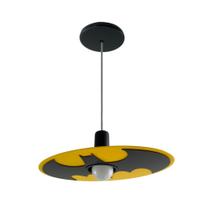 Luminária Pendente de Teto Batman Herói Quarto de menino (a) preto amarelo lustre infantil criança