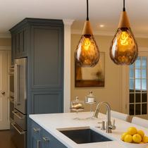 Luminária Pendente De Teto Vidro Âmbar Cabo Ajustável Gota Sala Cozinha Gourmet Bivolt 110V e 220V