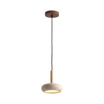 Luminária Pendente De Travertino Natural Com Detalhes Em Madeira E27/G9 Para Sala De Estar E Quarto