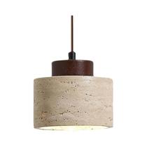 Luminária Pendente De Travertino Natural Com Detalhes Em Madeira E27/G9 Para Sala De Estar E Quarto