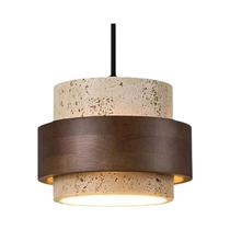 Luminária Pendente De Travertino Natural Com Detalhes Em Madeira E27/G9 Para Sala De Estar E Quarto