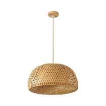 Luminária Pendente De Vime De Bambu Natural De 38cm E27 LED Lustre Com Abajur Artesanal