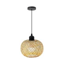 Luminária Pendente De Vime De Bambu Natural E27 Tricotada À Mão Para Decoração De Sala De Estar De