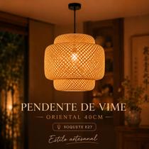Luminária Pendente de Vime Estilo Palha Oriental 40 cm