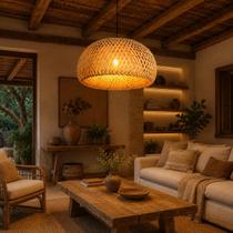 Luminária Pendente de Vime Estilo Palha Oval 40 cm Luminária Pendente de Vime Estilo Palha Oval 40 cm