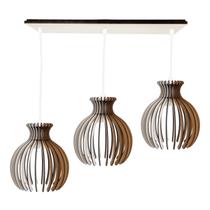Luminaria Pendente Desmontada Tripla CQ Nacar Madeira MDF Luminaria Pendente Desmontada Tripla CQ Nacar Madeira MDF